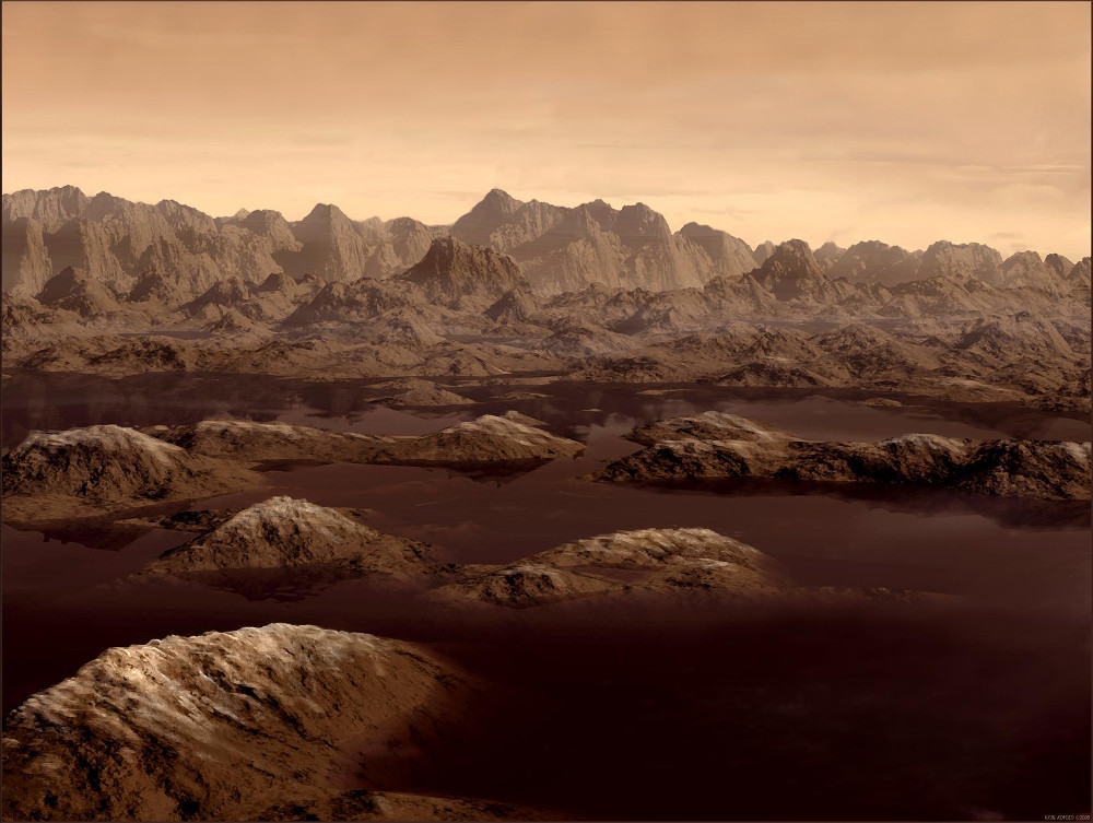 Titán, lago de hidrocarburos, visión artística